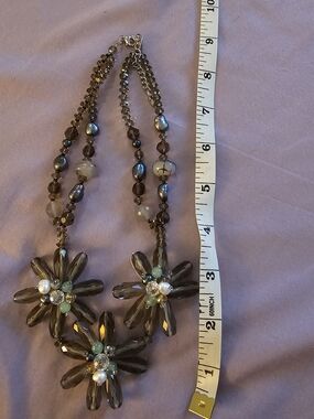 Statement Brown Floral Crystal Necklace - Women Jewelry